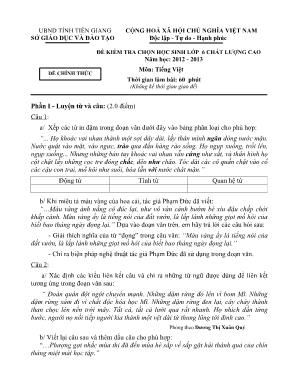 Đề kiểm tra chọn học sinh Lớp 6 chất lượng cao môn Tiếng Việt - Năm học 2012-2013 - Sở giáo dục và đào tạo Tiền Giang
